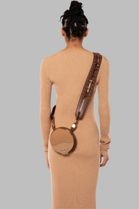 Circle Harness Bag in Dark Gold with Wide Leather Strap