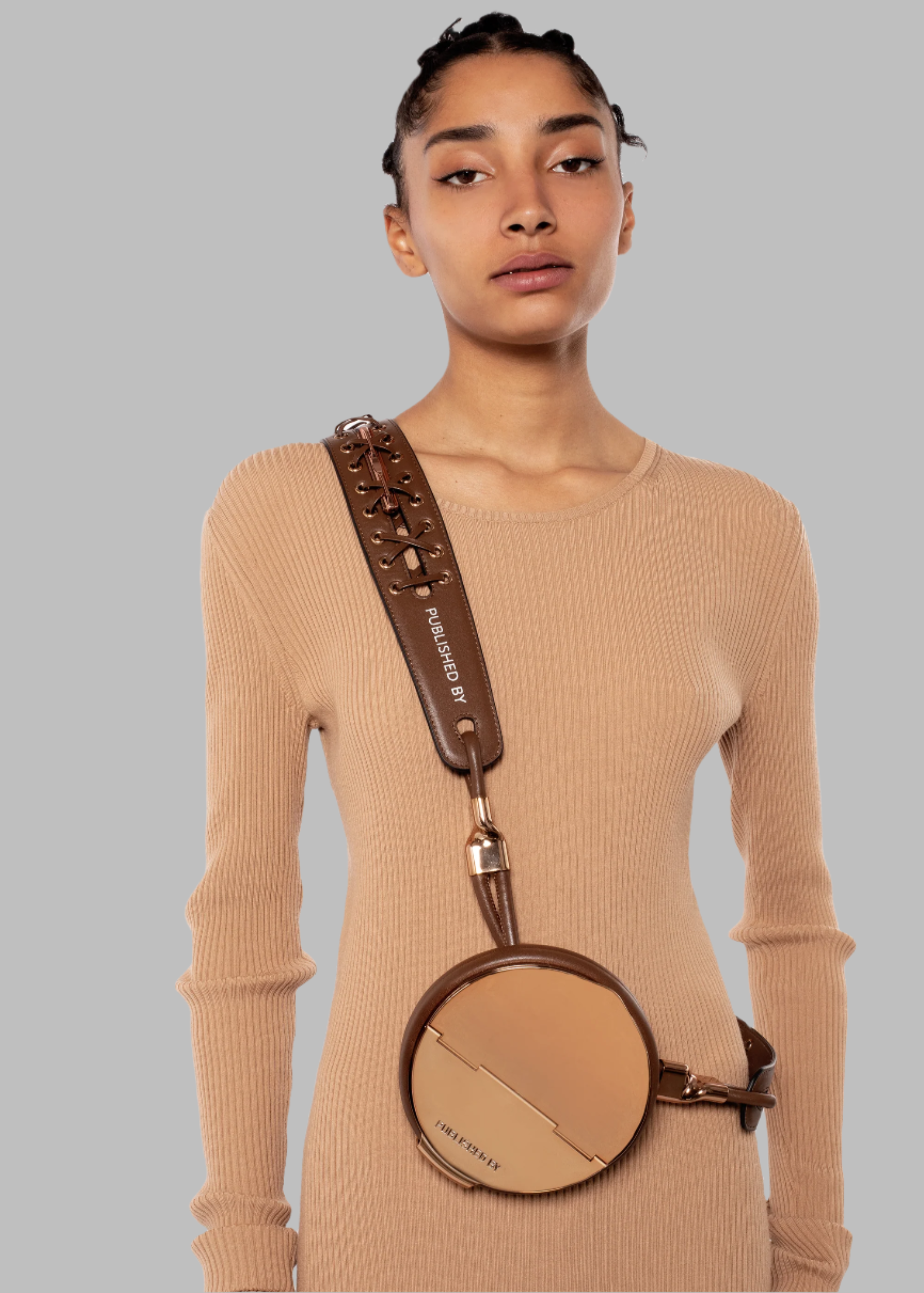 Circle Harness Bag in Dark Gold with Wide Leather Strap